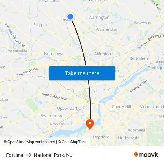 Fortuna to National Park, NJ map