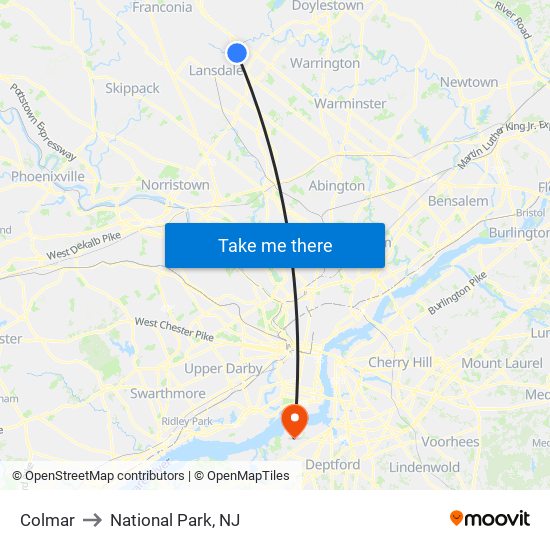 Colmar to National Park, NJ map