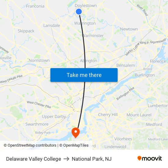 Delaware Valley College to National Park, NJ map