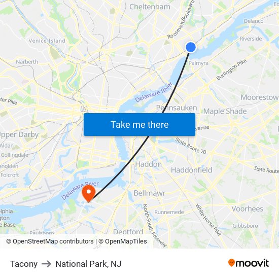 Tacony to National Park, NJ map