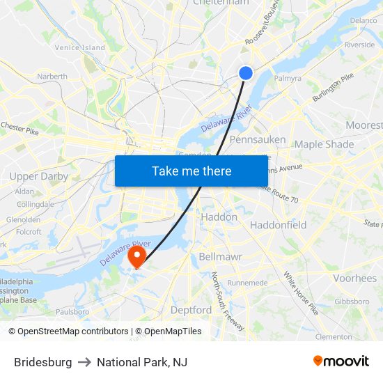 Bridesburg to National Park, NJ map