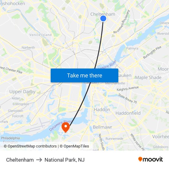 Cheltenham to National Park, NJ map