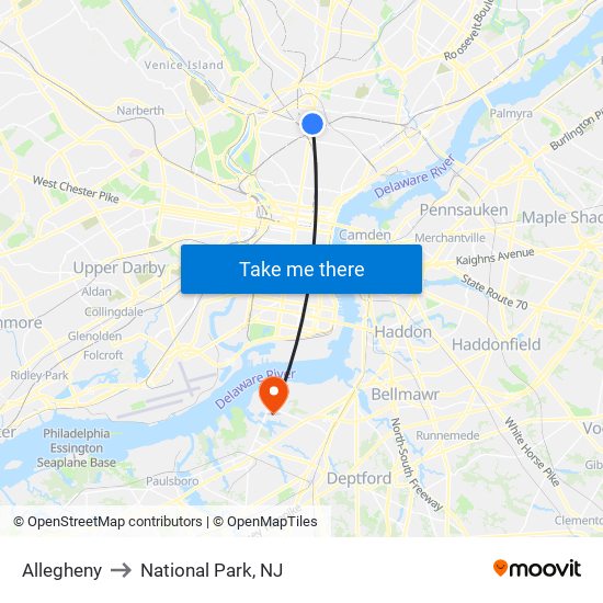 Allegheny to National Park, NJ map