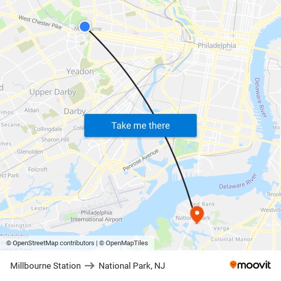 Millbourne Station to National Park, NJ map