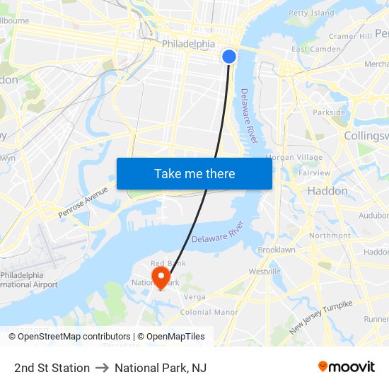 2nd St Station to National Park, NJ map
