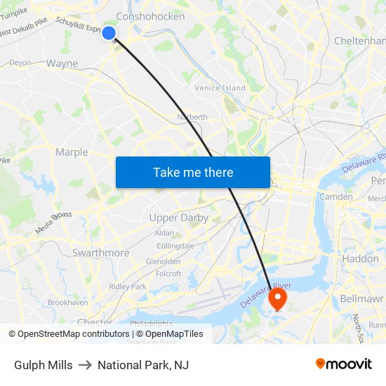 Gulph Mills to National Park, NJ map