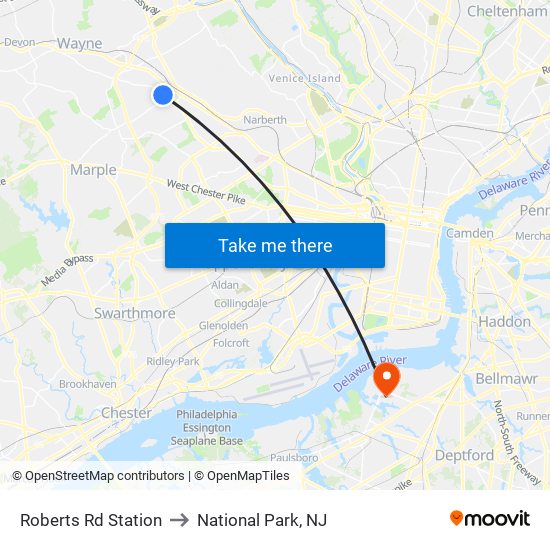 Roberts Rd Station to National Park, NJ map