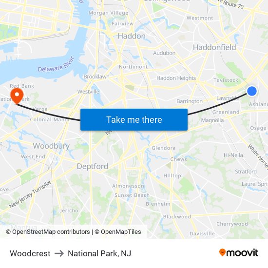 Woodcrest to National Park, NJ map