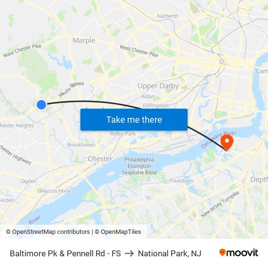 Baltimore Pk & Pennell Rd - FS to National Park, NJ map