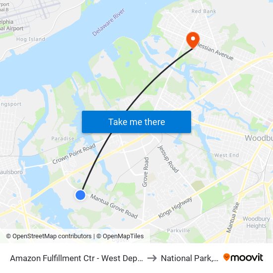 Amazon Fulfillment Ctr - West Deptford to National Park, NJ map