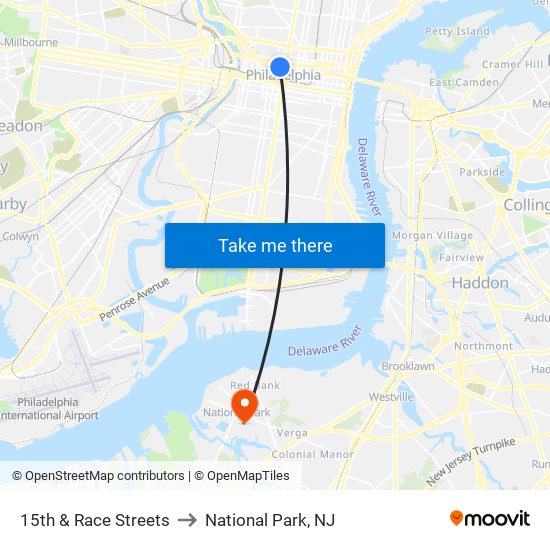 15th & Race Streets to National Park, NJ map