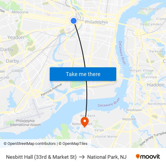 Nesbitt Hall (33rd & Market St) to National Park, NJ map