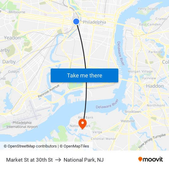 Market St at 30th St to National Park, NJ map