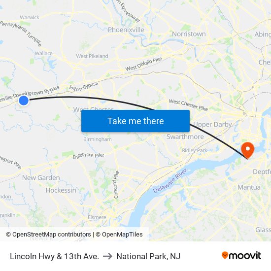 Lincoln Hwy & 13th Ave. to National Park, NJ map