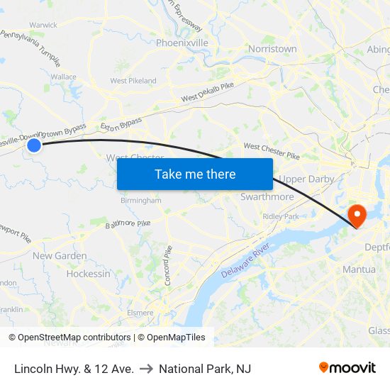Lincoln Hwy. & 12 Ave. to National Park, NJ map