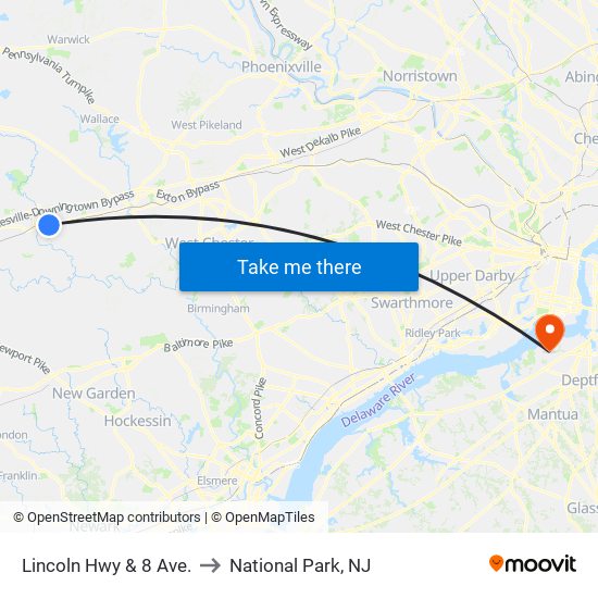 Lincoln Hwy & 8 Ave. to National Park, NJ map
