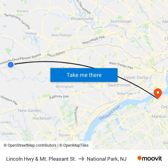 Lincoln Hwy & Mt. Pleasant St. to National Park, NJ map