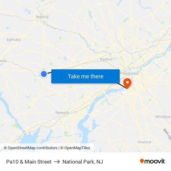Pa10 & Main Street to National Park, NJ map
