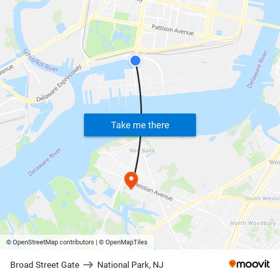 Broad Street Gate to National Park, NJ map