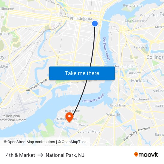 4th & Market to National Park, NJ map