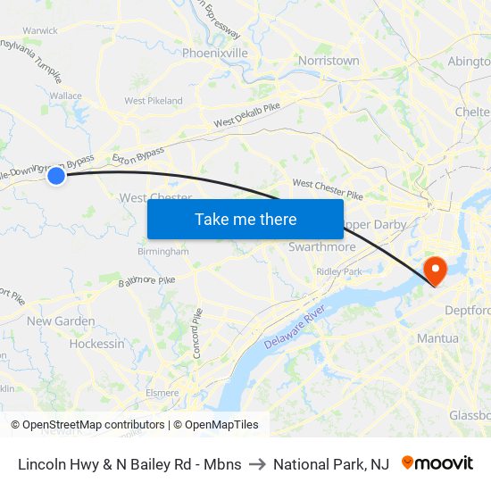 Lincoln Hwy & N Bailey Rd - Mbns to National Park, NJ map