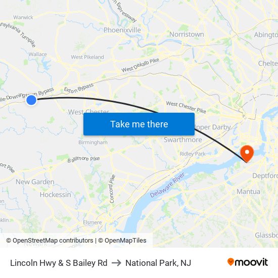 Lincoln Hwy & S Bailey Rd to National Park, NJ map