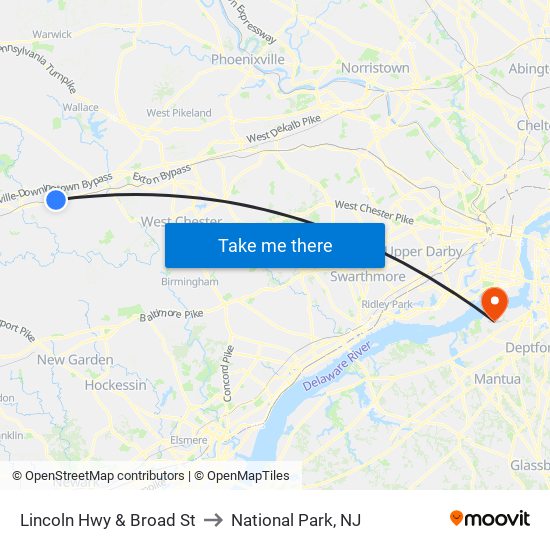 Lincoln Hwy & Broad St to National Park, NJ map