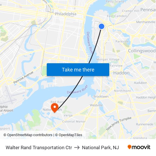 Walter Rand Transportation Ctr to National Park, NJ map