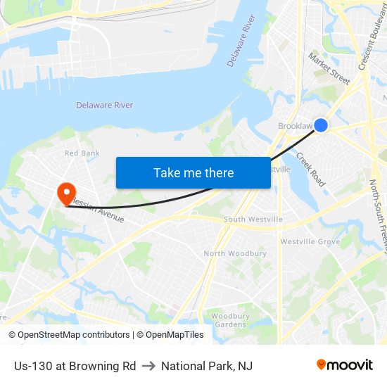 Us-130 at Browning Rd to National Park, NJ map
