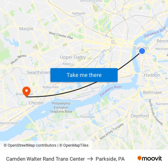 Camden Walter Rand Trans Center to Parkside, PA map