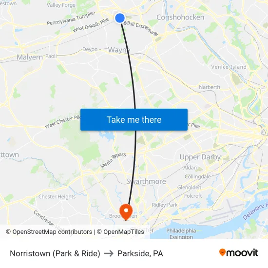 Norristown (Park & Ride) to Parkside, PA map