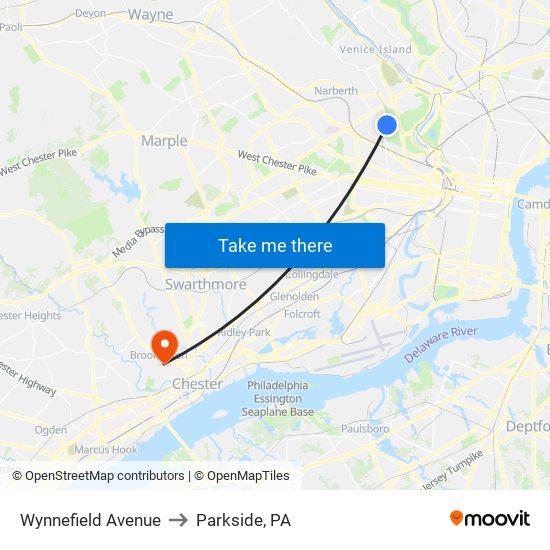 Wynnefield Avenue to Parkside, PA map