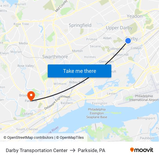 Darby Transportation Center to Parkside, PA map