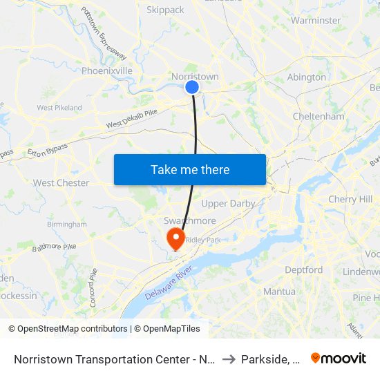 Norristown Transportation Center - Nhsl to Parkside, PA map