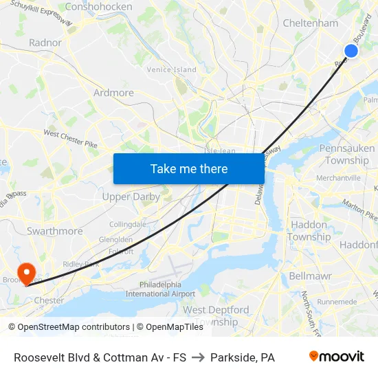 Roosevelt Blvd & Cottman Av - FS to Parkside, PA map