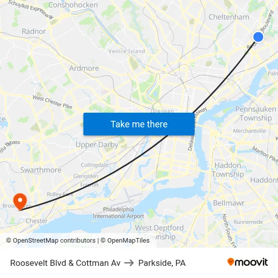 Roosevelt Blvd & Cottman Av to Parkside, PA map