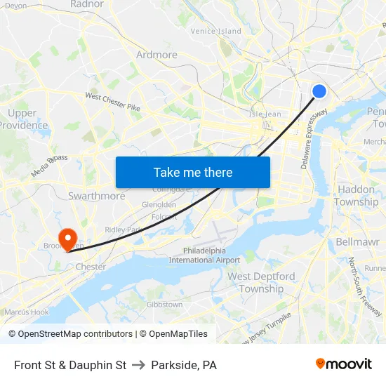 Front St & Dauphin St to Parkside, PA map