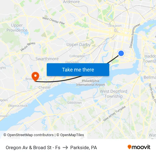 Oregon Av & Broad St - Fs to Parkside, PA map