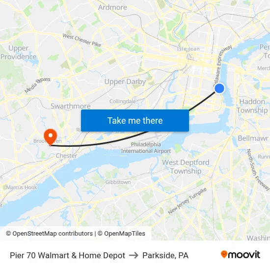 Pier 70 Walmart & Home Depot to Parkside, PA map