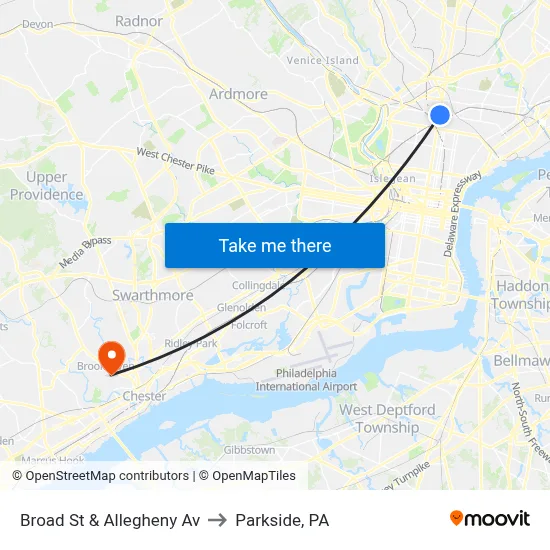 Broad St & Allegheny Av to Parkside, PA map
