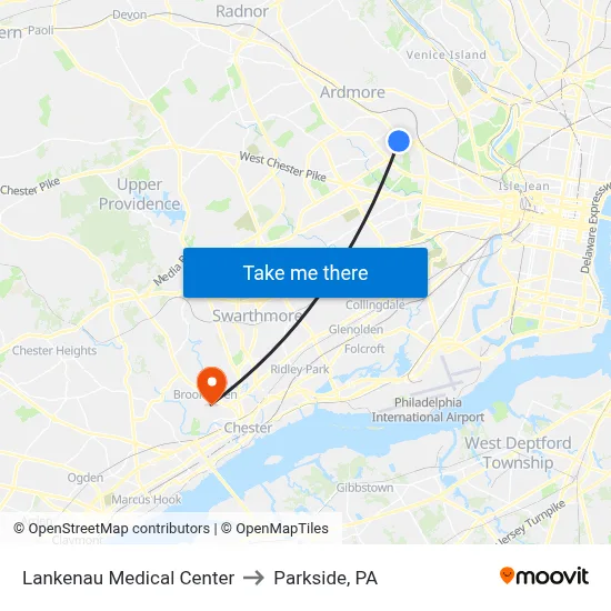Lankenau Medical Center to Parkside, PA map
