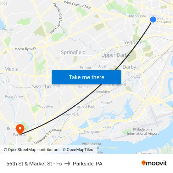 56th St & Market St - Fs to Parkside, PA map