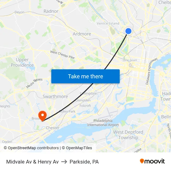 Midvale Av & Henry Av to Parkside, PA map