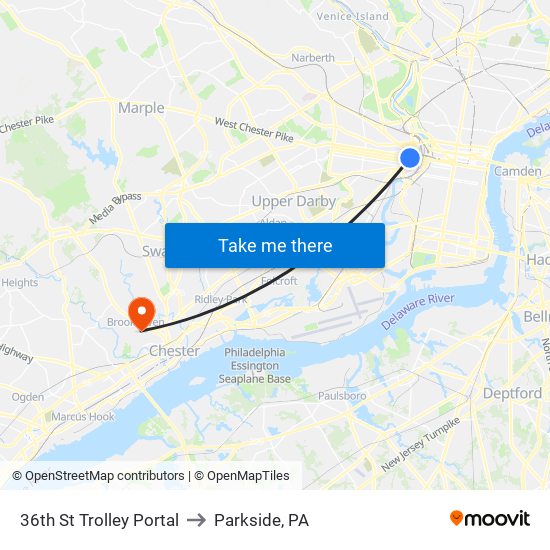 36th St Trolley Portal to Parkside, PA map