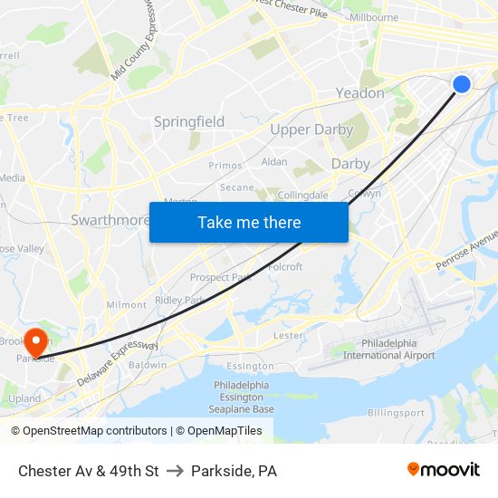Chester Av & 49th St to Parkside, PA map