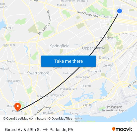 Girard Av & 59th St to Parkside, PA map