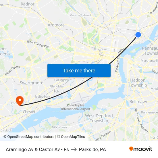 Aramingo Av & Castor Av - Fs to Parkside, PA map