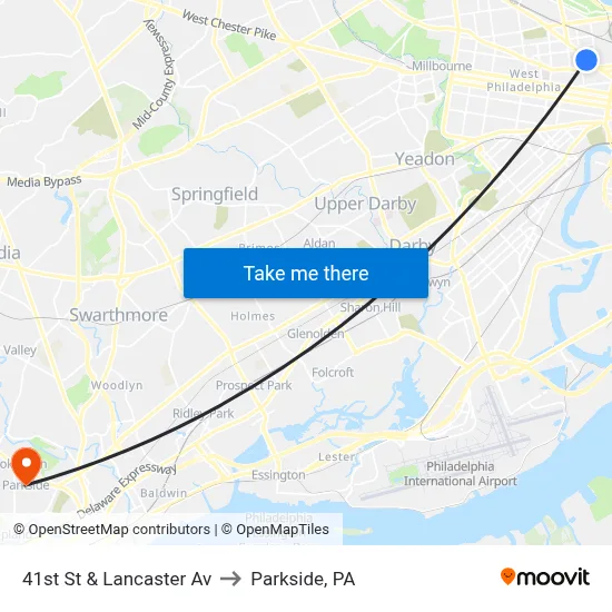 41st St & Lancaster Av to Parkside, PA map
