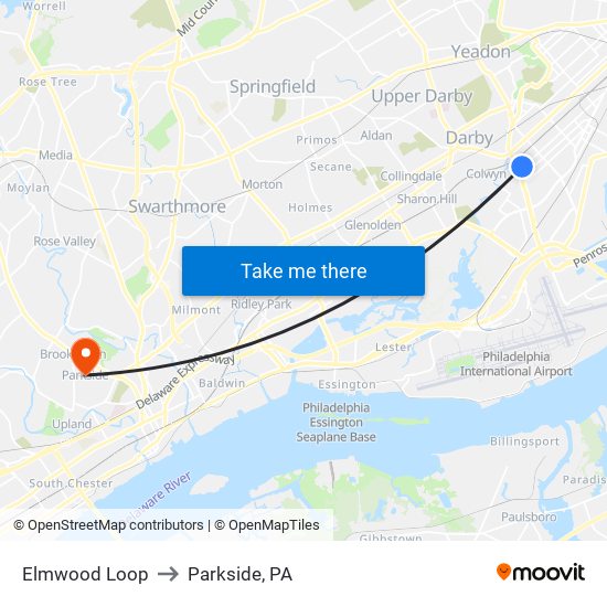 Elmwood Loop to Parkside, PA map