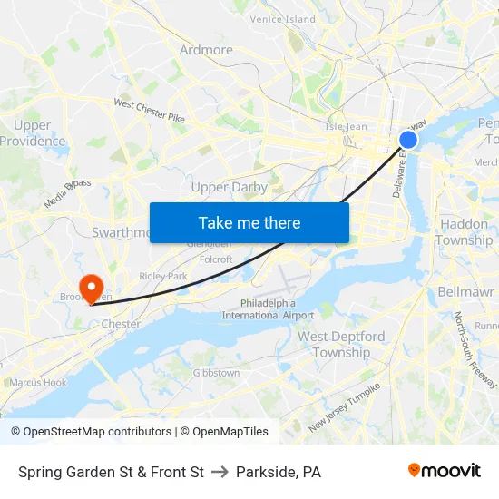 Spring Garden St & Front St to Parkside, PA map